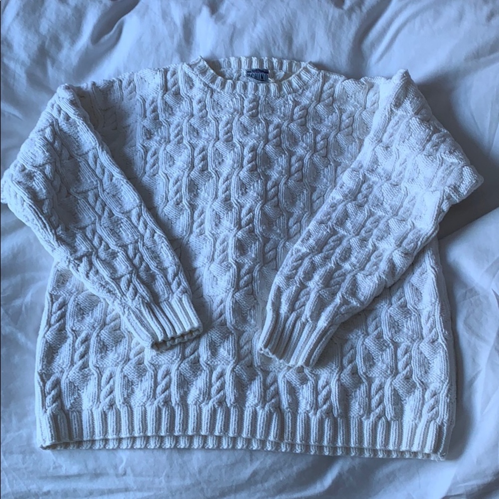 Ivory Cotton Cable Knit Sweater